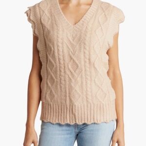 FRNCH Paris Tamara Women's Cable Knit Sweater Vest - Tan